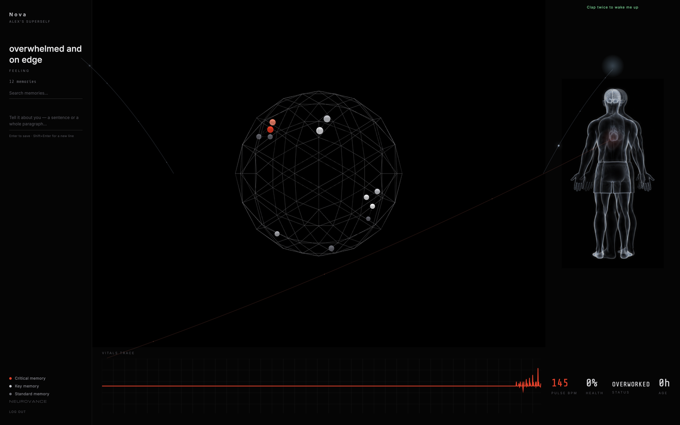 A Superself's memory graph and vitals