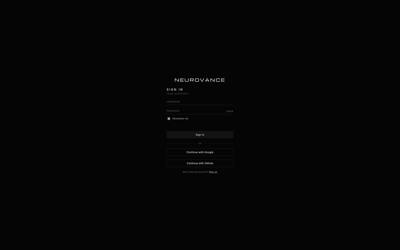 Neurovance sign-in screen
